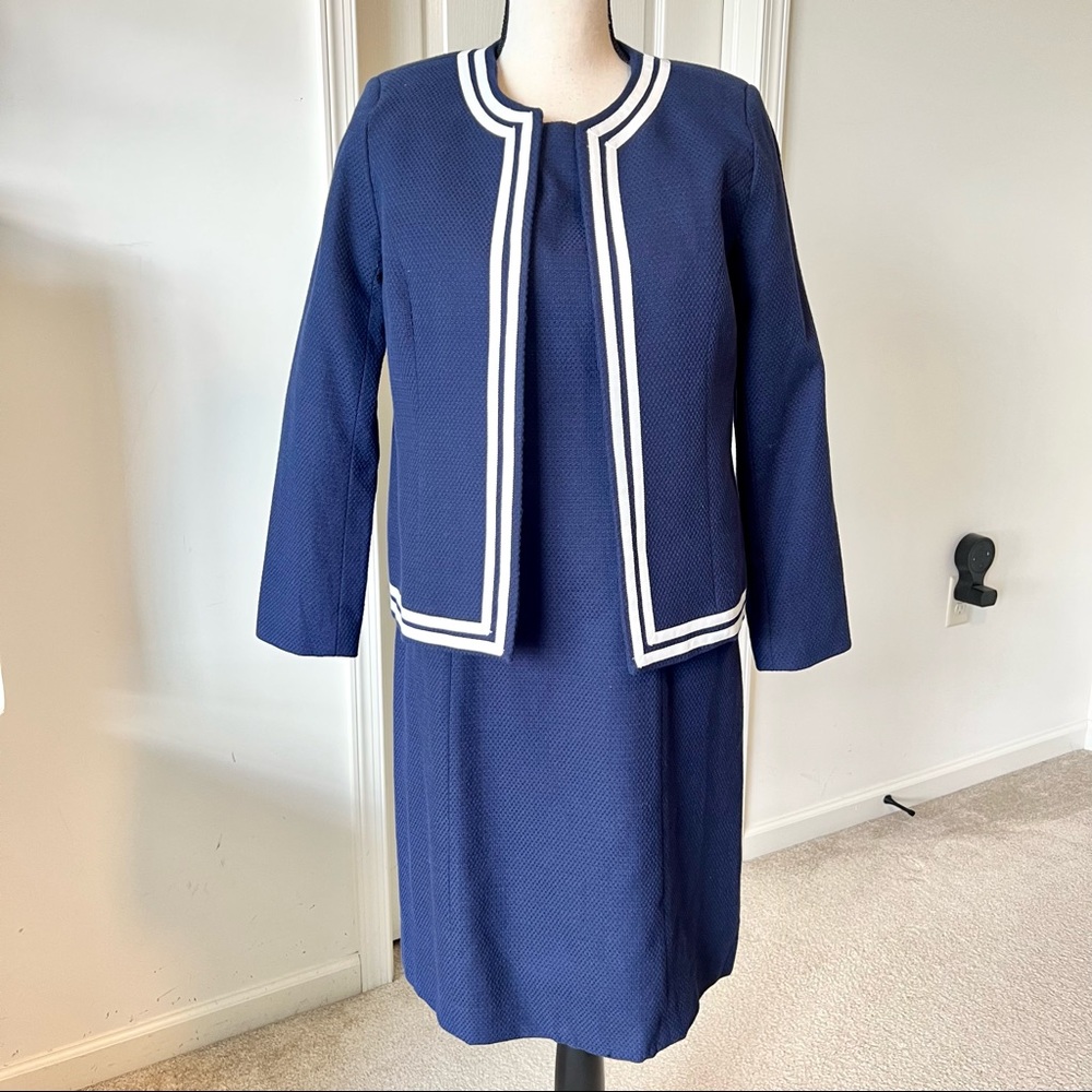 Vintage APPLESEED’S Petite Navy Sheath Suit Dress Set—SZ. 6P